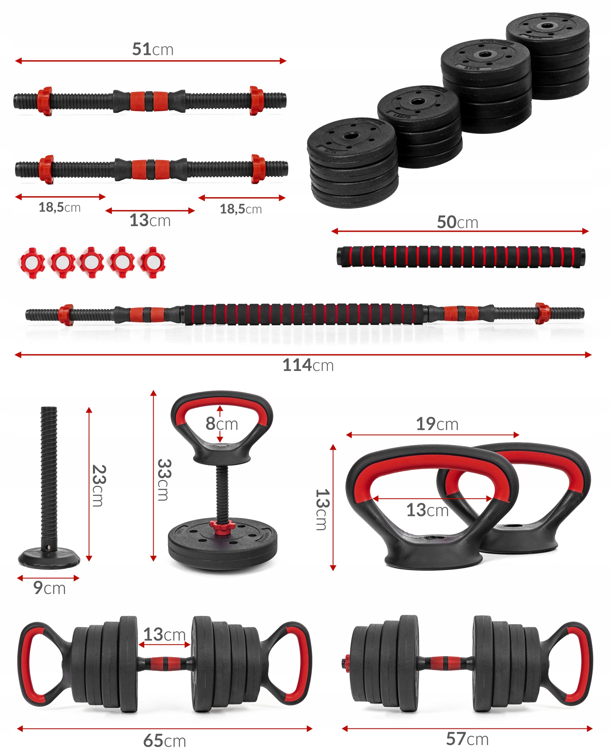 Hantle regulowane 6w1 sztanga kettlebell Sapphire SG-1115K 2x15kg 