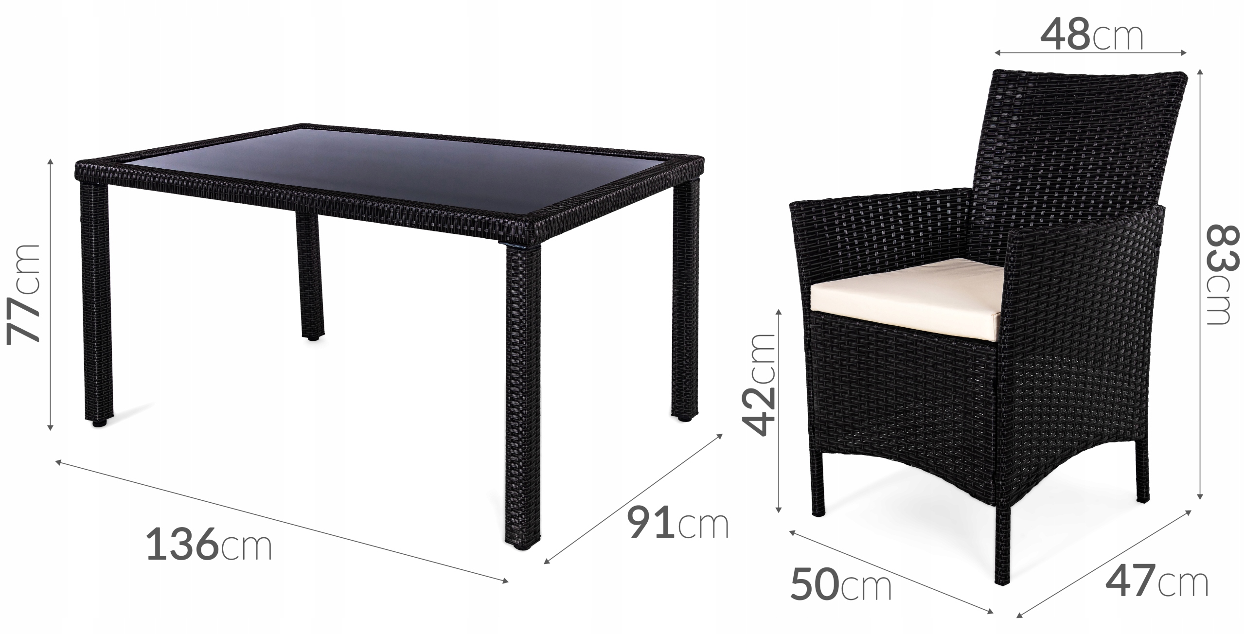 Zestaw mebli z technorattanu ST-810 Torino - stół + 6 krzeseł