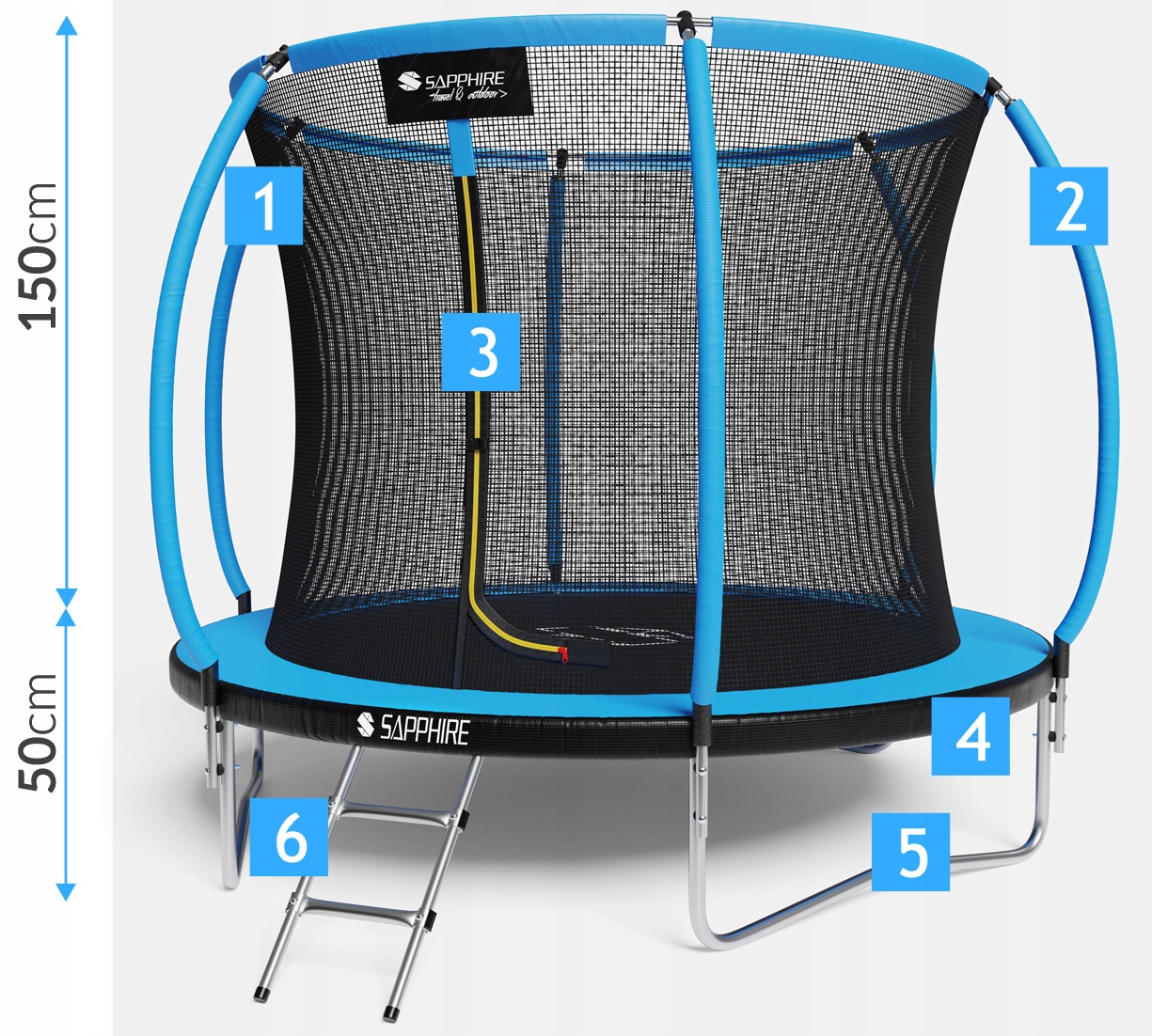 Trampolina Sapphire ST-8080W 8FT 252 cm z siatką wewnętrzną + drabinka GRATIS - niebieska