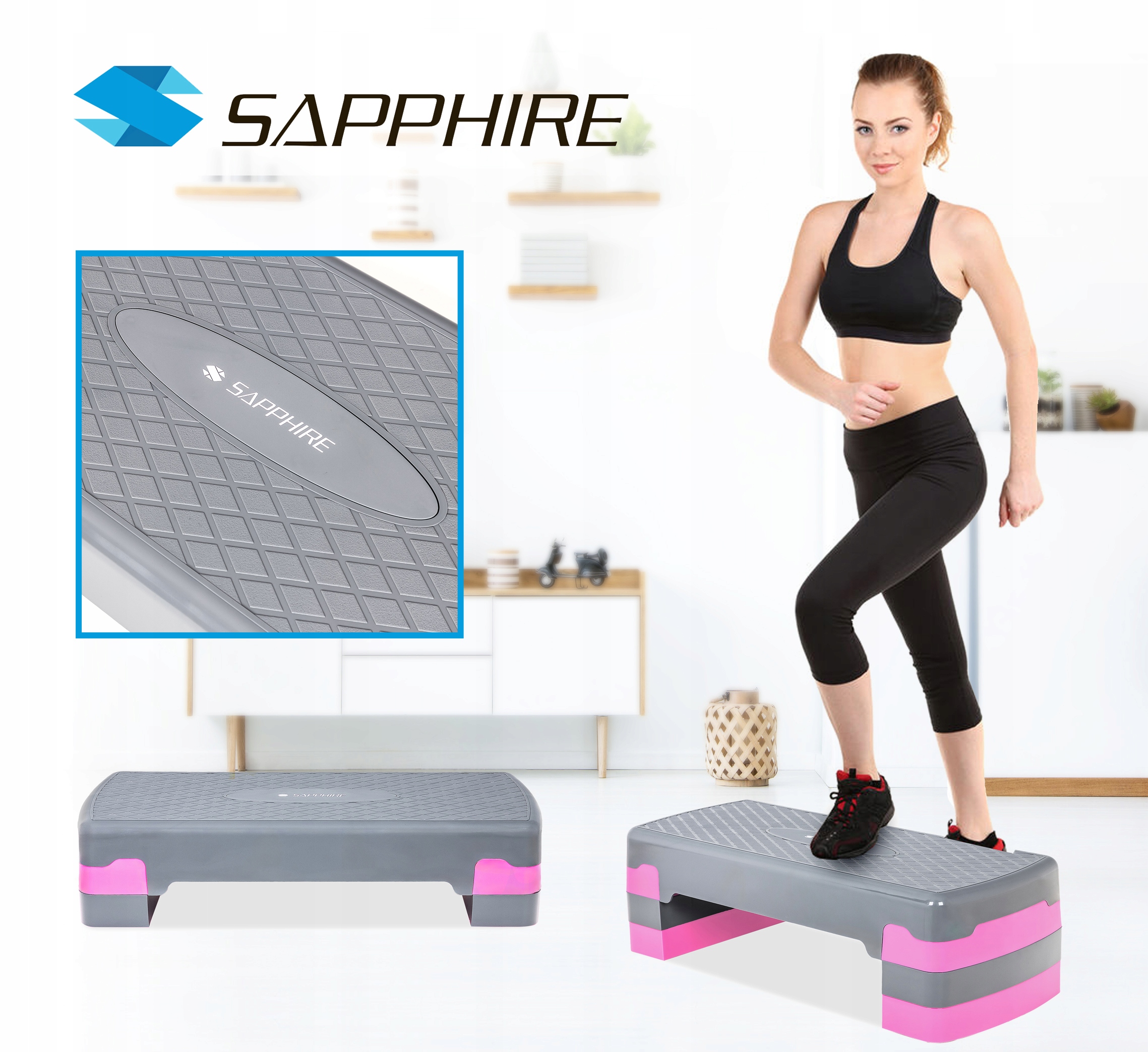 Step fitness trzystopniowy Sapphire SG-048 - różowy