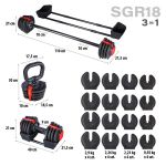 Zestaw regulowanych sztangielek HMS SGR18 Pro SET 3w1 41 kg